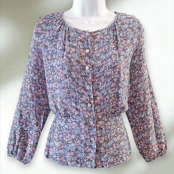 Calypso St. Barth 100% Silk Women's Medium Purple Button Up Peplum Blouse Top - Picture 3 of 12